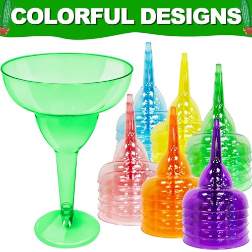 TURNMEON 30 Pack Plastic Margarita Glasses 12 oz Disposable Neon Cocktail Cups for Cinco de Mayo Decorations Mexican Fiesta Party Decorations Fun Taco Tuesday Mexican Theme Party Supplies - My Kitchen Products