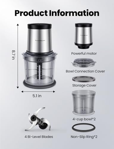 TWOMEOW Food Processor 4 Cup, Electric Food Chopper, 【Small but Powerful】Meat Grinder with 2 Bowls, 2 Speed & 4 Blades for Vegetable, Meat, Nuts, Functions for Chopping, Dicing, Mixing and Puree - My Kitchen Products