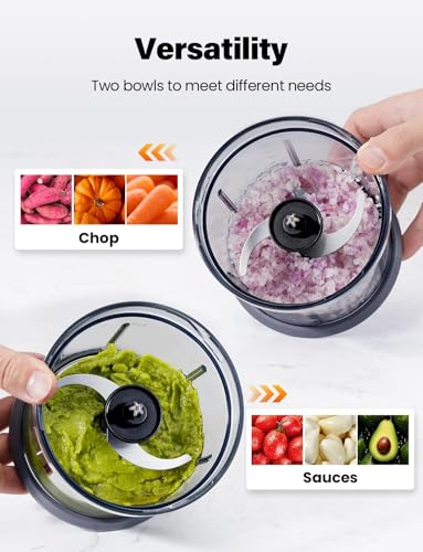 TWOMEOW Food Processor 4 Cup, Electric Food Chopper, 【Small but Powerful】Meat Grinder with 2 Bowls, 2 Speed & 4 Blades for Vegetable, Meat, Nuts, Functions for Chopping, Dicing, Mixing and Puree - My Kitchen Products