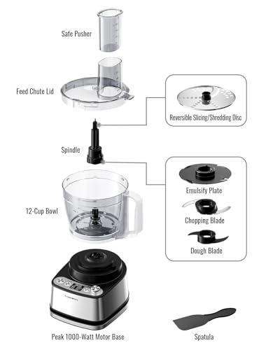 TWOMEOW Food Processor, 4 Programs & Pulse,1000W Max Power,12 Cups Total Volume for Slicing, Mincing, Dicing, Shredding, Puree, Dough and Vegetable Chopper Clean Bowl Scraper, Stainless Steel - My Kitchen Products