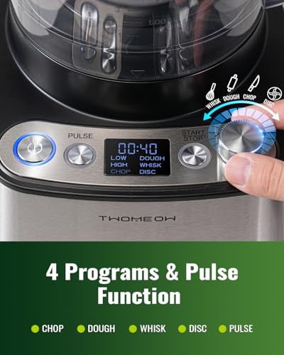 TWOMEOW Food Processor, 4 Programs & Pulse,1000W Max Power,12 Cups Total Volume for Slicing, Mincing, Dicing, Shredding, Puree, Dough and Vegetable Chopper Clean Bowl Scraper, Stainless Steel - My Kitchen Products