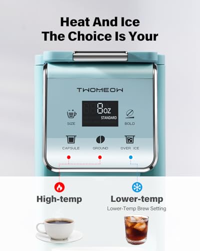 TWOMEOW K Cup Coffee Maker With Bold Setting, Single Serve Hot & Iced Coffee Maker for K-Cup and Grounds, 52oz Removable Water Tank, 6 to14oz Brew Sizes, Pod Coffee Machine With Reusable Filter, Blue - My Kitchen Products