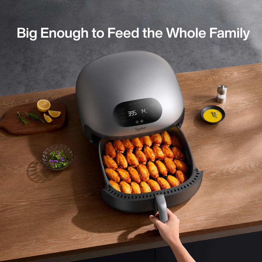 Typhur Dome 2 AI Smart Air Fryer, 15-in-1 Large Flat Airfryer with Top & Bottom Heating, Self-Cleaning Digital Fryer, PFAS-Free Ceramic Basket, Fits a 12" Pizza or Steaks, Whisper-Quiet, 120V - My Kitchen Products