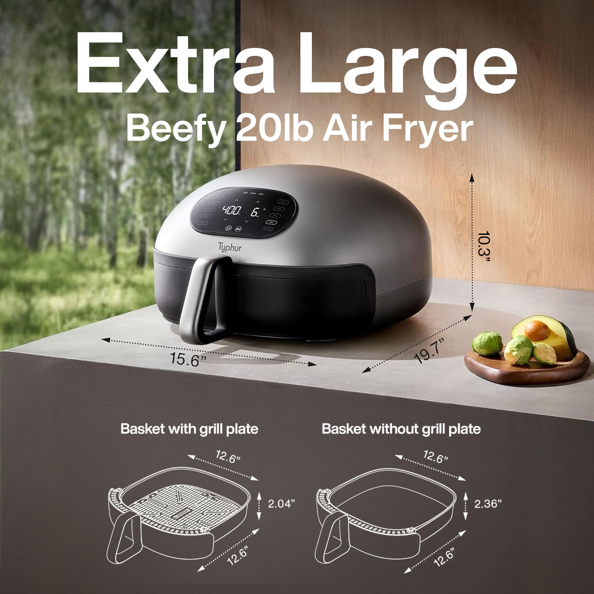 Typhur Dome 2 AI Smart Air Fryer, 15-in-1 Large Flat Airfryer with Top & Bottom Heating, Self-Cleaning Digital Fryer, PFAS-Free Ceramic Basket, Fits a 12" Pizza or Steaks, Whisper-Quiet, 120V - My Kitchen Products