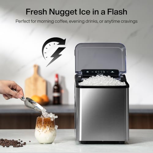 Typhur Fast Nugget Ice Maker Countertop with Self-Cleaning Pump, 35lbs/24H Crushed Pebble Ice Machine with Pellet Ice, 8 Packs Cleaner, Dual Ice Scoops for Home, Kitchen, Party, RV, Stainless Steel - My Kitchen Products