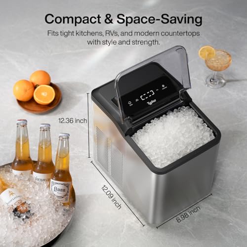 Typhur Fast Nugget Ice Maker Countertop with Self-Cleaning Pump, 35lbs/24H Crushed Pebble Ice Machine with Pellet Ice, 8 Packs Cleaner, Dual Ice Scoops for Home, Kitchen, Party, RV, Stainless Steel - My Kitchen Products
