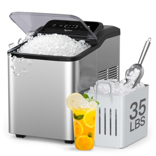 Typhur Fast Nugget Ice Maker Countertop with Self-Cleaning Pump, 35lbs/24H Crushed Pebble Ice Machine with Pellet Ice, 8 Packs Cleaner, Dual Ice Scoops for Home, Kitchen, Party, RV, Stainless Steel - My Kitchen Products