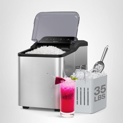 Typhur Fast Nugget Ice Maker Countertop with Self-Cleaning Pump, 35lbs/24H Crushed Pebble Ice Machine with Pellet Ice, 8 Packs Cleaner, Dual Ice Scoops for Home, Kitchen, Party, RV, Stainless Steel - My Kitchen Products