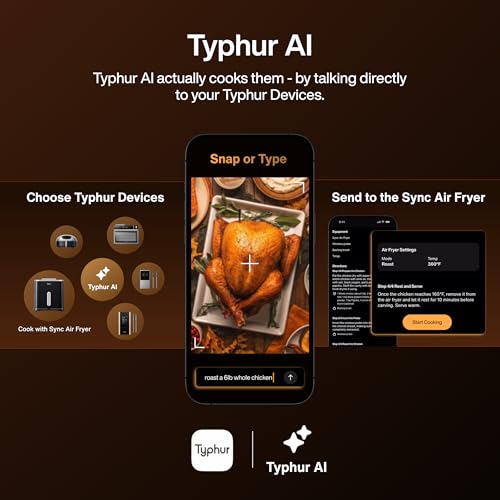 Typhur Sync 8QT AI Smart Air Fryer with Built-in Wireless Meat Thermometer, 9-in-1 XL Non Toxic Ceramic Airfryer, 450°F Max, Cooks 6lb Whole Chicken, Quiet & Dishwasher Safe, 120V - My Kitchen Products