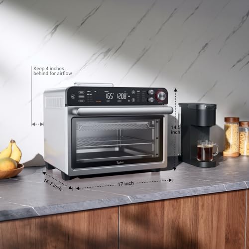 Typhur Sync Oven with Smart AI Wireless Meat Thermometer Probe, 12‑in‑1 Countertop Air Fryer Toaster Oven Combo, 360° Turbo Convection, Dehydrator, Recipe & 5 Accessories, Large 27QT, Stainless Steel - My Kitchen Products