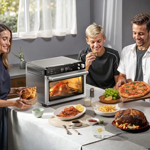 Typhur Sync Oven with Smart AI Wireless Meat Thermometer Probe, 12‑in‑1 Countertop Air Fryer Toaster Oven Combo, 360° Turbo Convection, Dehydrator, Recipe & 5 Accessories, Large 27QT, Stainless Steel - My Kitchen Products