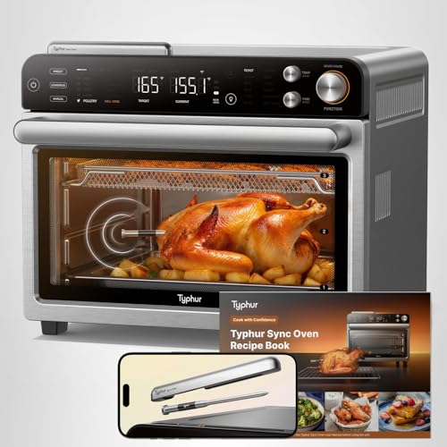 Typhur Sync Oven with Smart AI Wireless Meat Thermometer Probe, 12‑in‑1 Countertop Air Fryer Toaster Oven Combo, 360° Turbo Convection, Dehydrator, Recipe & 5 Accessories, Large 27QT, Stainless Steel - My Kitchen Products
