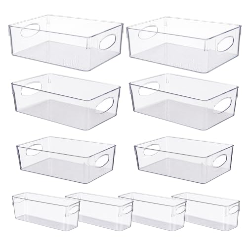 UFORU 10 Pack Clear Pantry Organizers and Storage, Stackable Plastic Storage Bins with Handles, Clear Storage Bins