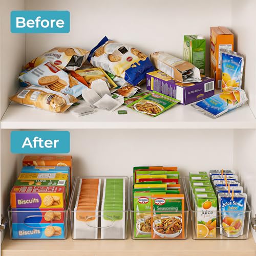 UFORU 10 Pack Clear Pantry Organizers and Storage, Stackable Plastic Storage Bins with Handles, Clear Storage Bins for Kitchen, Fridge, Freezer, Cabinet and Containers for Pantry Organization - My Kitchen Products