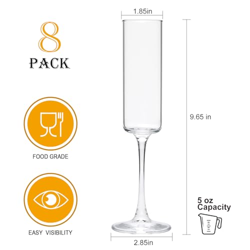 Ufrount Champagne Flutes 5oz,Clear Champagne Glasses Set of 8,Classic Sparkling Glasses Prosecco Toasting Champagne Flute Glass for Home Bar,Wedding,Restaurant - My Kitchen Products