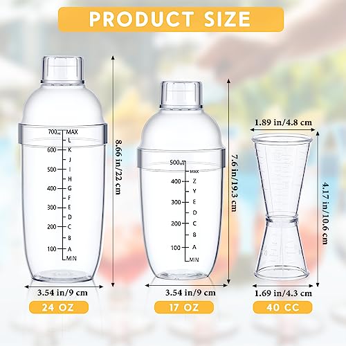 Uiifan 6 Pcs Plastic Cocktail Shaker Set 4 Pcs 17 oz 24 oz Hand Drink Mixer and 2 Ounce Cup with Measurements Mixing Tool for Bar Party Tea Coffee Milk - My Kitchen Products