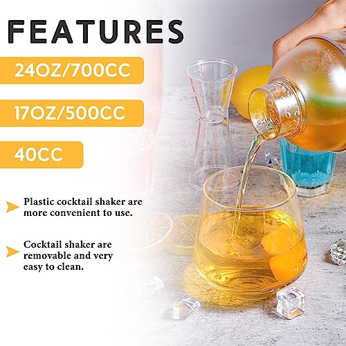Uiifan 6 Pcs Plastic Cocktail Shaker Set 4 Pcs 17 oz 24 oz Hand Drink Mixer and 2 Ounce Cup with Measurements Mixing Tool for Bar Party Tea Coffee Milk - My Kitchen Products