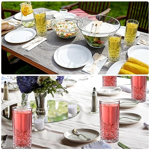 Uiifan Set of 12 Tall Highball Glasses 12 oz Crystal Drinking Glasses Clear Fancy Cups Vintage Textured Designer Glassware for Cocktail Tea Water Beer Soda Beverages, Dishwasher Safe(Stylish Style) - My Kitchen Products