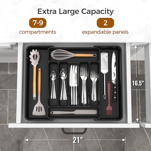 ukeetap Extra Large Expandable Silverware Organizer, BPA-Free Food-Safe Cutlery Flatware Organizer, Kitchen Utensil Drawer Organizer, Adjustable Silverware Holder for Spoons Forks Knives, Black - My Kitchen Products