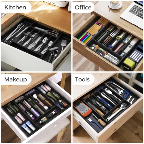 ukeetap Extra Large Expandable Silverware Organizer, BPA-Free Food-Safe Cutlery Flatware Organizer, Kitchen Utensil Drawer Organizer, Adjustable Silverware Holder for Spoons Forks Knives, Black - My Kitchen Products