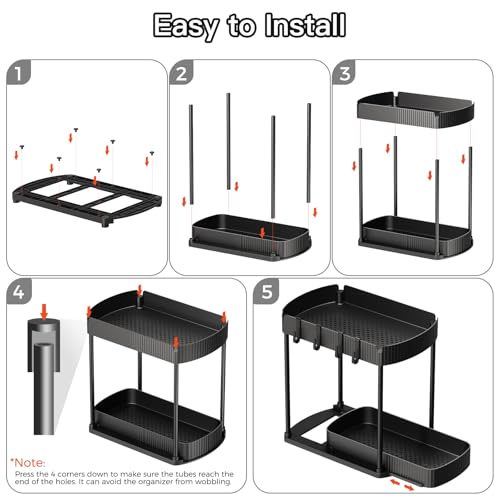 Ukeetap Multi-Purpose Pull-Out Storage Organizers, Under Sink/Cabinet Organizers and Storage for Bathroom & Kitchen, Black, 12.8 Inches, 2 Packs - My Kitchen Products