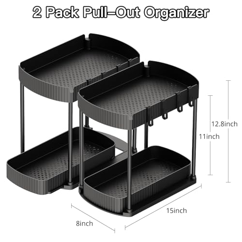 Ukeetap Multi-Purpose Pull-Out Storage Organizers, Under Sink/Cabinet Organizers and Storage for Bathroom & Kitchen, Black, 12.8 Inches, 2 Packs - My Kitchen Products