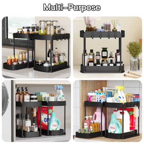 Ukeetap Multi-Purpose Pull-Out Storage Organizers, Under Sink/Cabinet Organizers and Storage for Bathroom & Kitchen, Black, 12.8 Inches, 2 Packs - My Kitchen Products