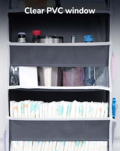 ULG 1 Pack Over Door Organizer with 5 Large and 10 Mesh Side Pockets, 44 lbs Weight Capacity Hanging Storage with Clear Window Kids Toys, Shoes, Diapers, Dark Grey, 5 Layers - My Kitchen Products