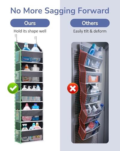ULG 1 Pack Over Door Organizer with 5 Large and 10 Mesh Side Pockets, 44 lbs Weight Capacity Hanging Storage with Clear Window Kids Toys, Shoes, Diapers, Dark Grey, 5 Layers - My Kitchen Products
