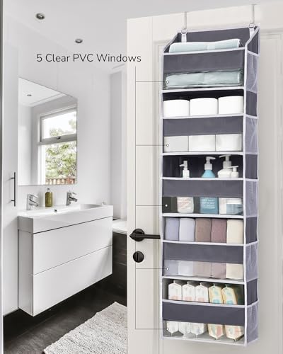 ULG 1 Pack Over Door Organizer with 5 Large and 10 Mesh Side Pockets, 44 lbs Weight Capacity Hanging Storage with Clear Window Kids Toys, Shoes, Diapers, Dark Grey, 5 Layers - My Kitchen Products