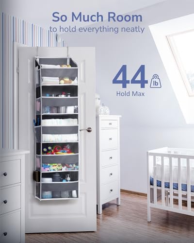 ULG 1 Pack Over Door Organizer with 5 Large and 10 Mesh Side Pockets, 44 lbs Weight Capacity Hanging Storage with Clear Window Kids Toys, Shoes, Diapers, Dark Grey, 5 Layers - My Kitchen Products