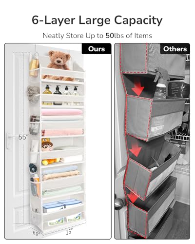 ULG Over The Door Organizer with 6 Large Pockets 12 Side Pockets, 50lbs Weight Capacity Door Hanging Organizer for Bedroom, Bathroom, Pantry, Nursery Storage, Beige - My Kitchen Products