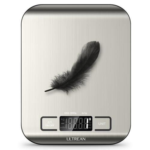 Ultrean Food Scale, Digital Kitchen Scale with LCD Display, Weight Grams and Ounces for Baking Cooking and Meal Prep, 6 Units with Tare Function, 304 Stainless Steel, 11lb (Batteries Included) - My Kitchen Products