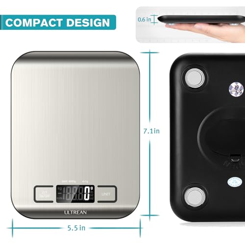 Ultrean Food Scale, Digital Kitchen Scale with LCD Display, Weight Grams and Ounces for Baking Cooking and Meal Prep, 6 Units with Tare Function, 304 Stainless Steel, 11lb (Batteries Included) - My Kitchen Products