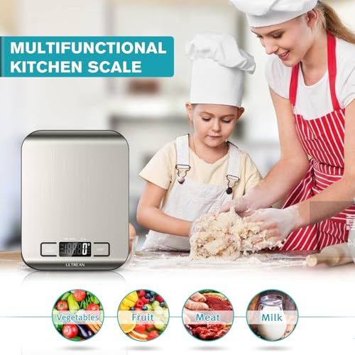 Ultrean Food Scale, Digital Kitchen Scale with LCD Display, Weight Grams and Ounces for Baking Cooking and Meal Prep, 6 Units with Tare Function, 304 Stainless Steel, 11lb (Batteries Included) - My Kitchen Products