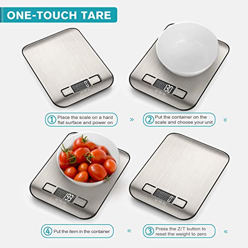 Ultrean Food Scale, Digital Kitchen Scale with LCD Display, Weight Grams and Ounces for Baking Cooking and Meal Prep, 6 Units with Tare Function, 304 Stainless Steel, 11lb (Batteries Included) - My Kitchen Products