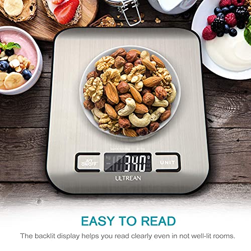Ultrean Food Scale, Digital Kitchen Scale with LCD Display, Weight Grams and Ounces for Baking Cooking and Meal Prep, 6 Units with Tare Function, 304 Stainless Steel, 11lb (Batteries Included) - My Kitchen Products