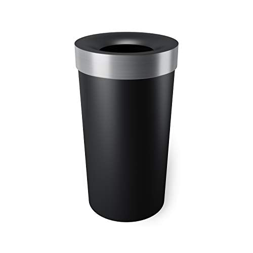 Umbra Vento Kitchen Trash Can – Large 16 Gal (62 L) Open Top Garbage Can for Home & Office – Modern Clean Design, Black/Nickel - My Kitchen Products