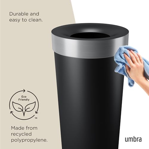 Umbra Vento Kitchen Trash Can – Large 16 Gal (62 L) Open Top Garbage Can for Home & Office – Modern Clean Design, Black/Nickel - My Kitchen Products