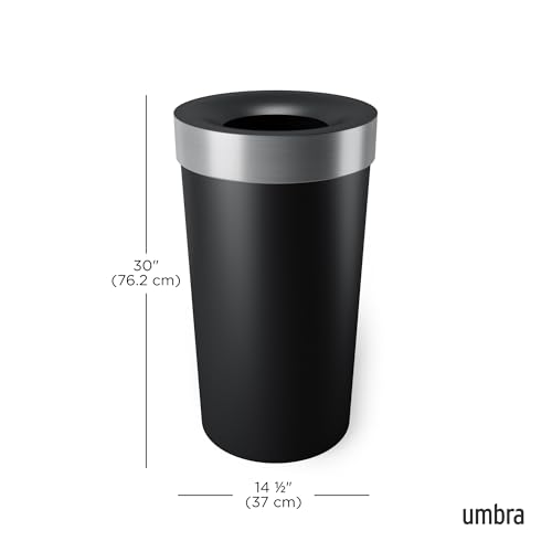 Umbra Vento Kitchen Trash Can – Large 16 Gal (62 L) Open Top Garbage Can for Home & Office – Modern Clean Design, Black/Nickel - My Kitchen Products