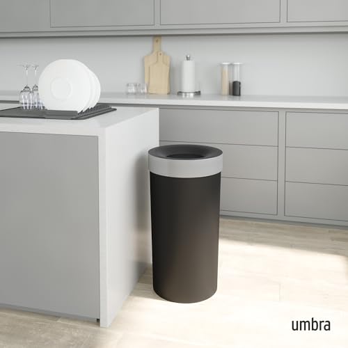 Umbra Vento Kitchen Trash Can – Large 16 Gal (62 L) Open Top Garbage Can for Home & Office – Modern Clean Design, Black/Nickel - My Kitchen Products