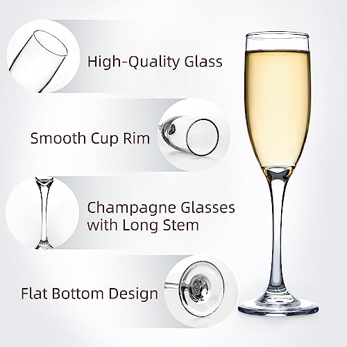 UMEIED 6 Oz Classic Champagne Flutes Set of 16, Long Stemmed Crystal Clear Champagne Glasses, Sparkling Wine Glasses for Home Party Wedding Birthday Housewarming Gifts - My Kitchen Products