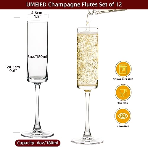 UMEIED 6 Oz Edge Champagne Flutes Set of 12, Long Stemmed Crystal Clear Champagne Flute Glass Set, Sparkling Wine Glasses for Home Party Wedding Birthday Housewarming Gifts - My Kitchen Products
