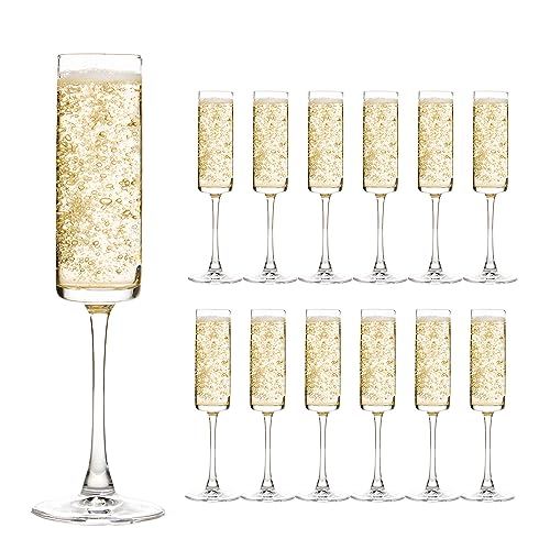UMEIED 6 Oz Edge Champagne Flutes Set of 12, Long Stemmed Crystal Clear Champagne Flute Glass