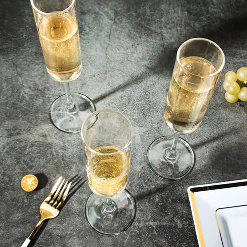 UMEIED Champagne Flutes, 6oz Edge Champagne Glasses Set of 12 with Long Stem - Sparkling Wine Glasses & Elegant Gift for Home, Wedding, Anniversary, Party, Birthday, Clear - My Kitchen Products
