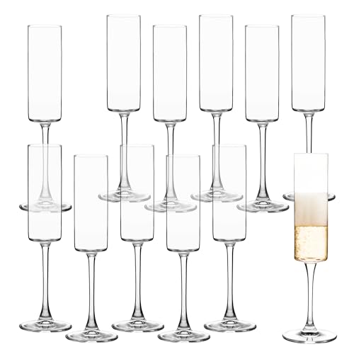 UMEIED Champagne Flutes, 6oz Edge Champagne Glasses Set of 12 with Long Stem - Sparkling Wine Glasses & Elegant Gift