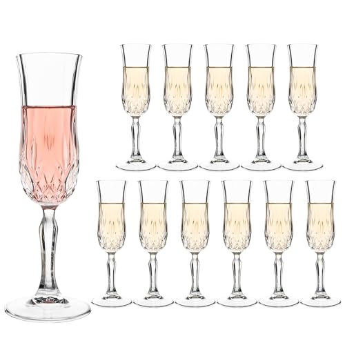 UMEIED Engraved Champagne Flutes, Set of 12-4.16 oz Elegant Etched Glass Coupe Glasses for Wedding
