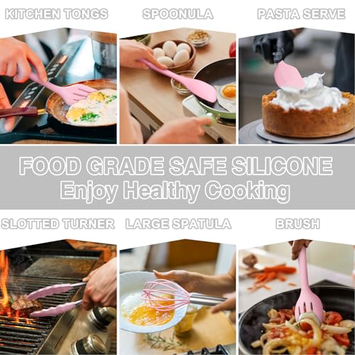 Umite Chef 22-Piece Silicone Cooking Utensils Set, Heat Resistant & Dishwasher Safe Kitchen Tools, Non-Scratch Spatula Set for Nonstick Cookware (Pink) - My Kitchen Products
