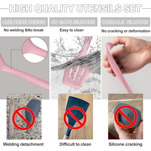 Umite Chef 22-Piece Silicone Cooking Utensils Set, Heat Resistant & Dishwasher Safe Kitchen Tools, Non-Scratch Spatula Set for Nonstick Cookware (Pink) - My Kitchen Products