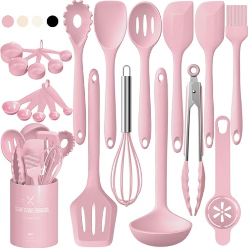 Umite Chef 22-Piece Silicone Cooking Utensils Set, Heat Resistant & Dishwasher Safe Kitchen Tools, Non-Scratch Spatula Set for Nonstick Cookware (Pink) - My Kitchen Products